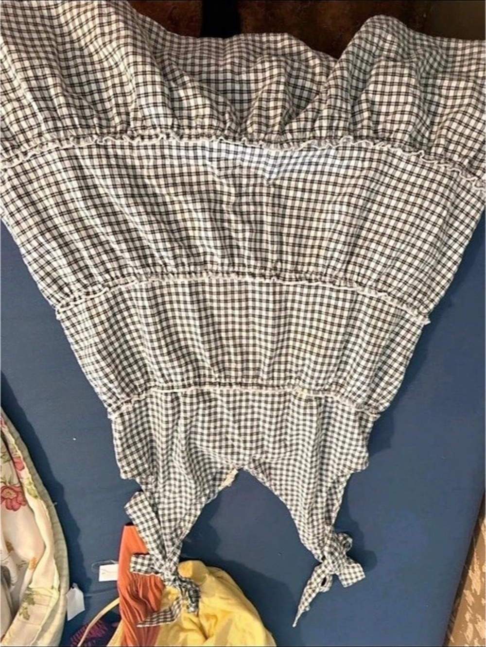 Checkered Tie-Front Blouse in Brown & White